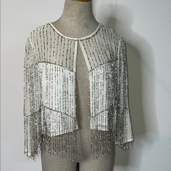 Miss Selfridge Jackets & Blazers - Miss Selfridge Fringe Beaded Shrug Evening Jacket